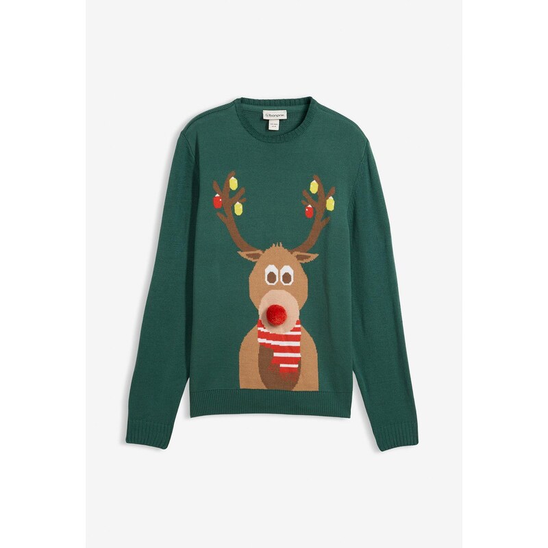 bonprix Pulóver s vianočným motívom, farba zelená 44734193