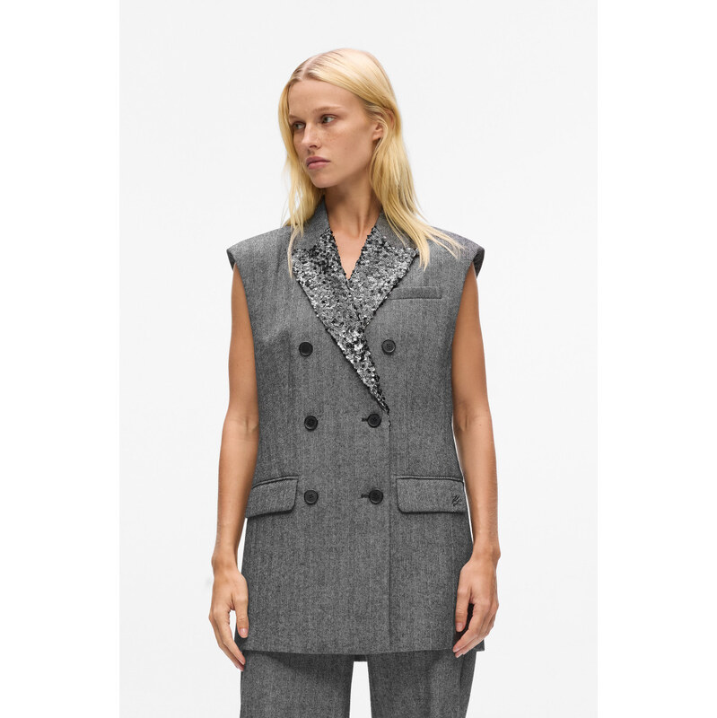 VESTA KARL LAGERFELD EMBELLISHED LAPEL TWEED GILET 65992953