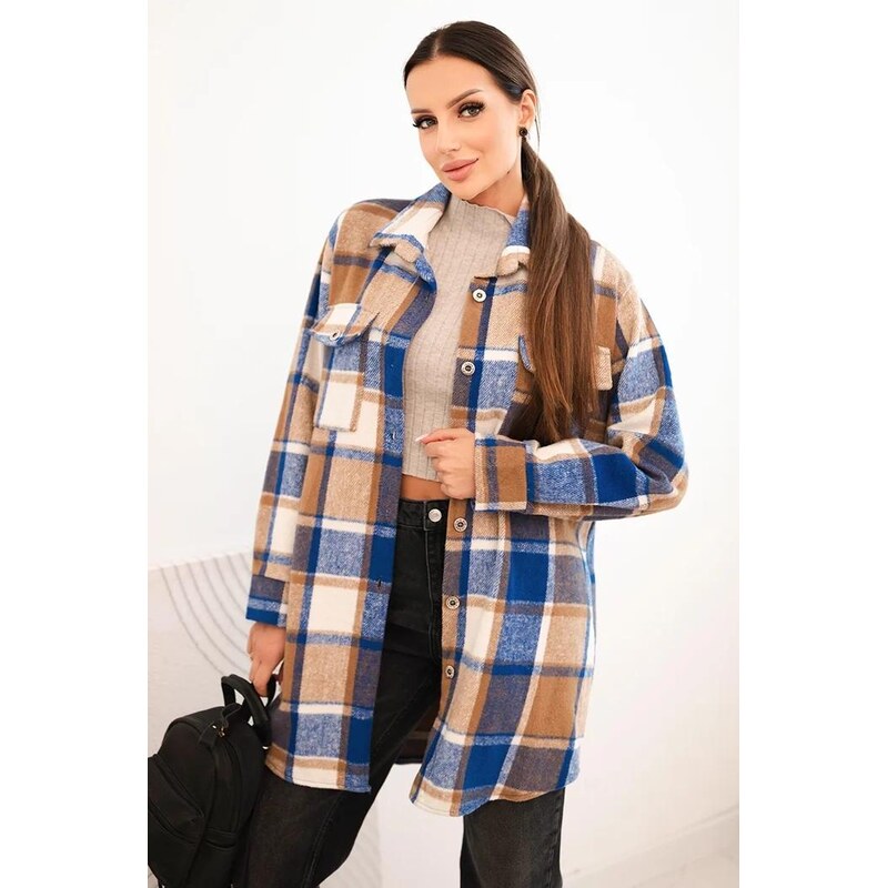 MladaModa Károvaná mikinová košeľa model 9007 kráľovská modrá 65998301