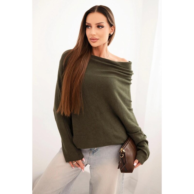 MladaModa Asymetrický sveter s netopierími rukávmi model IT95 farba 65998312