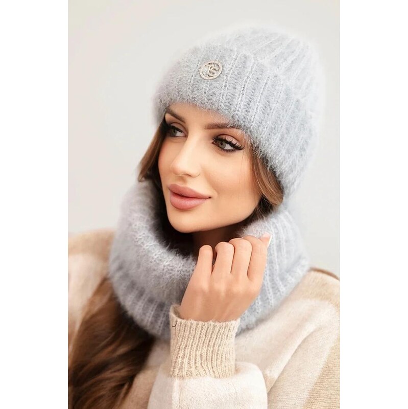 MladaModa Komplet - dámska čiapka + komín CZ09 šedý 65998322