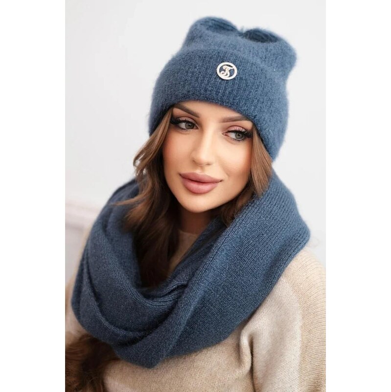 MladaModa Komplet - dámska čiapka + komín CZ08 farba džínsová 65998329