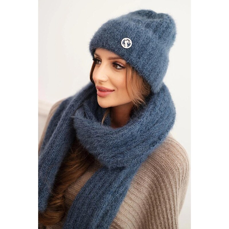 MladaModa Komplet - dámska čiapka + šál CZ07 farba džínsová 65998333