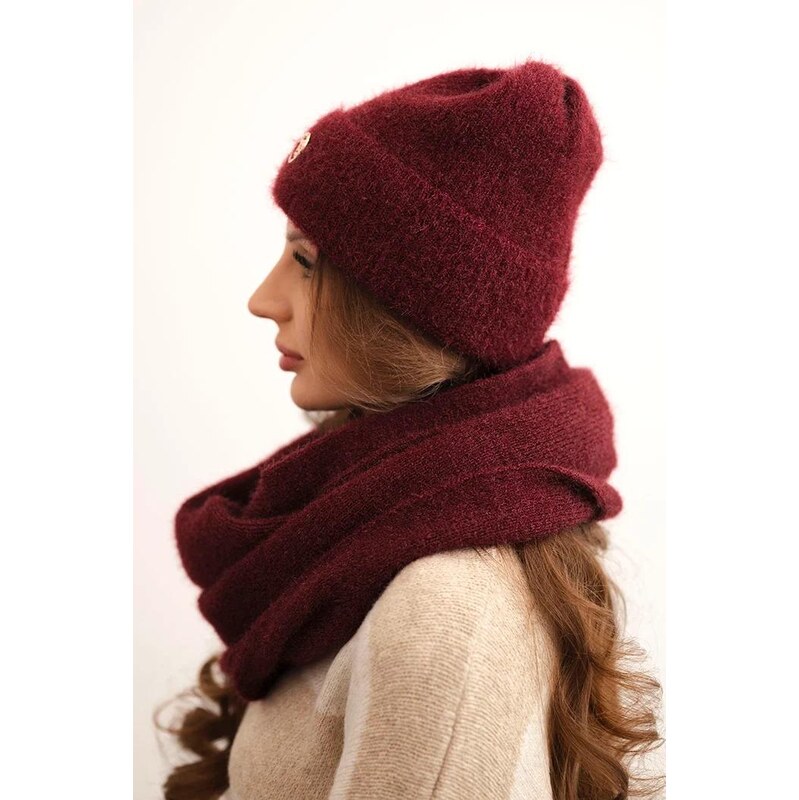 MladaModa Komplet - dámska čiapka + komín CZ08 bordový 65998327