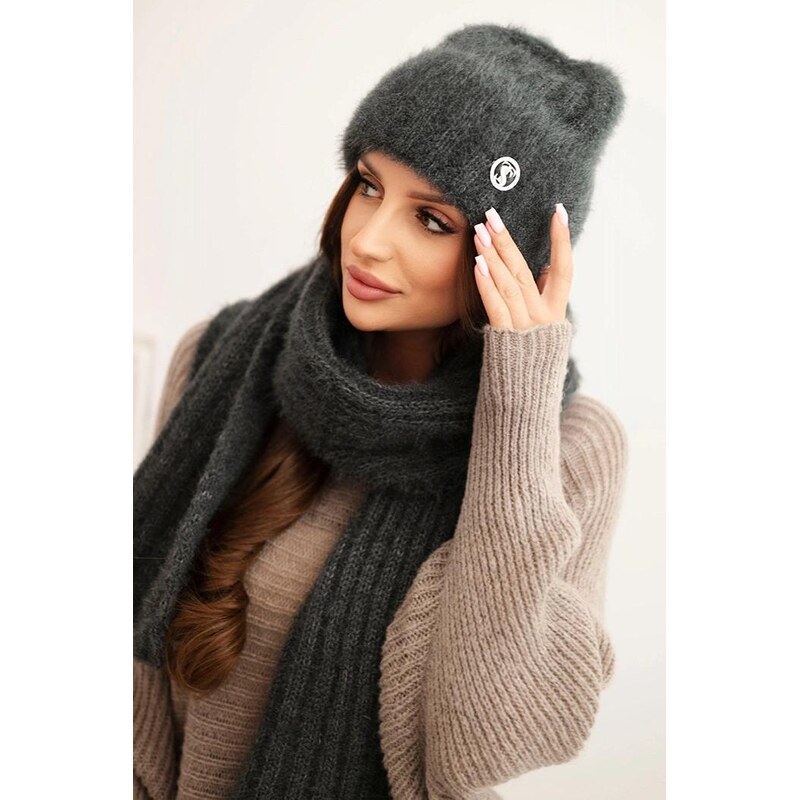 MladaModa Komplet - dámska čiapka + šál CZ07 grafitový 65998337