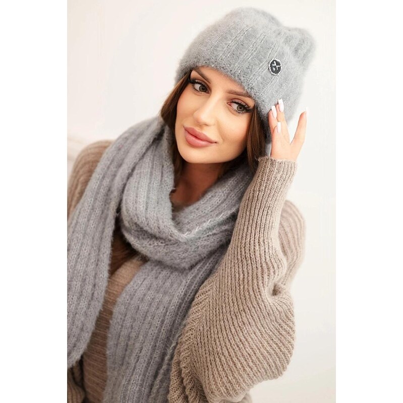 MladaModa Komplet - dámska čiapka + šál CZ07 šedý 65998332