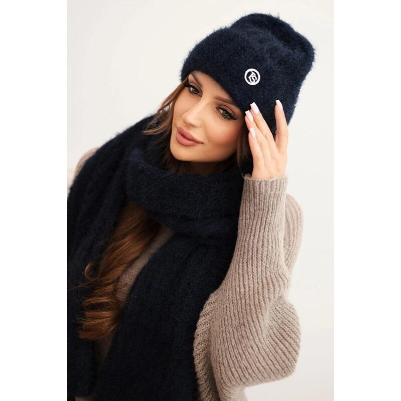 MladaModa Komplet - dámska čiapka + šál CZ07 farba námornícka modrá 65998339