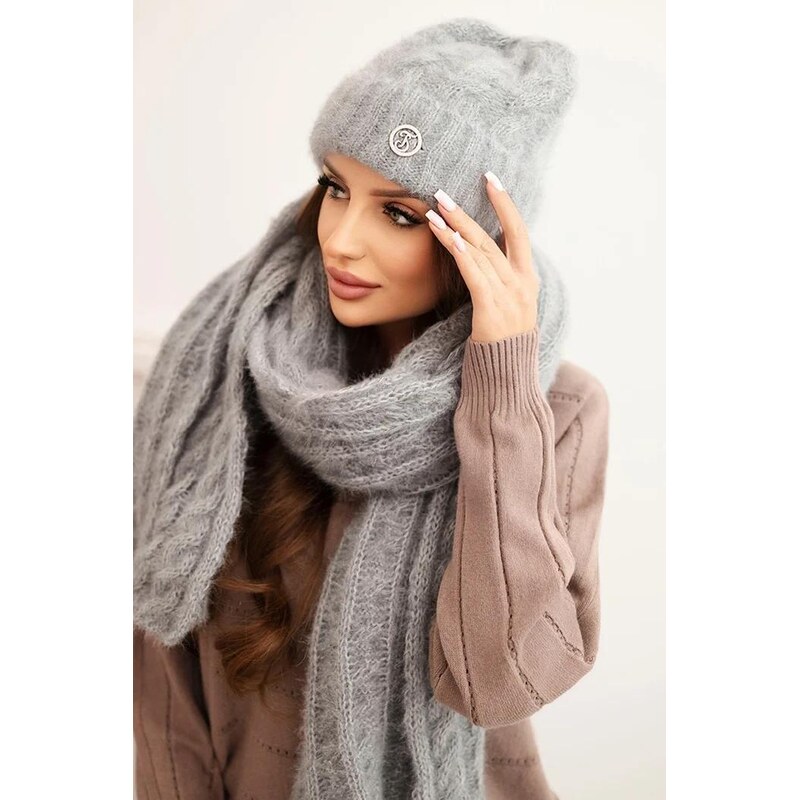 MladaModa Komplet - dámska čiapka + šál CZ03 šedý 65998363