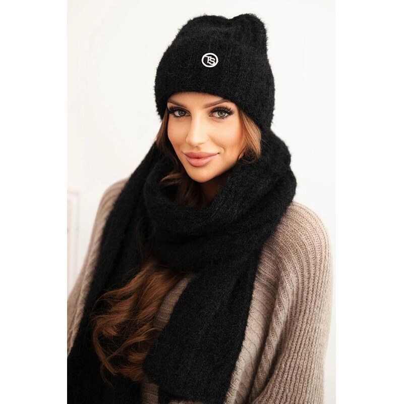 MladaModa Komplet - dámska čiapka + šál CZ07 čierny 65998340