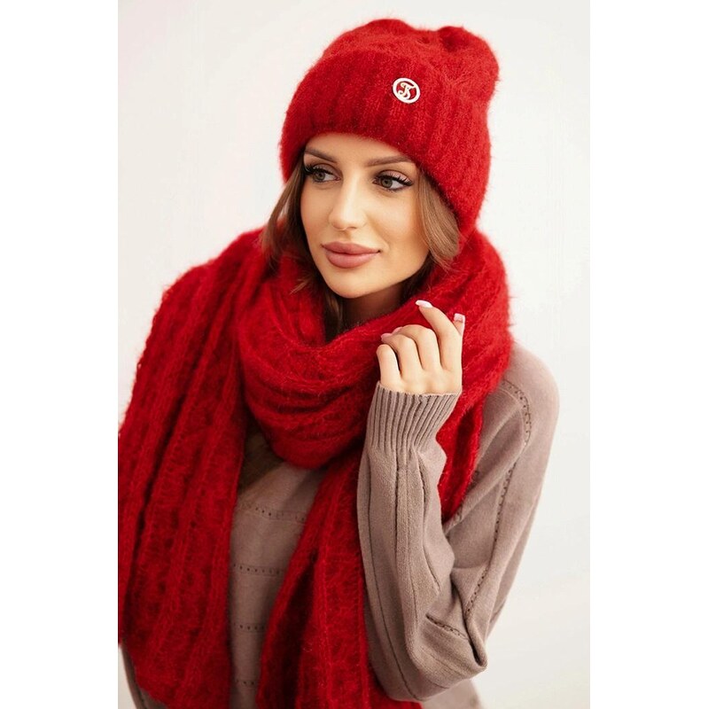 MladaModa Komplet - dámska čiapka + šál CZ03 červený 65998361