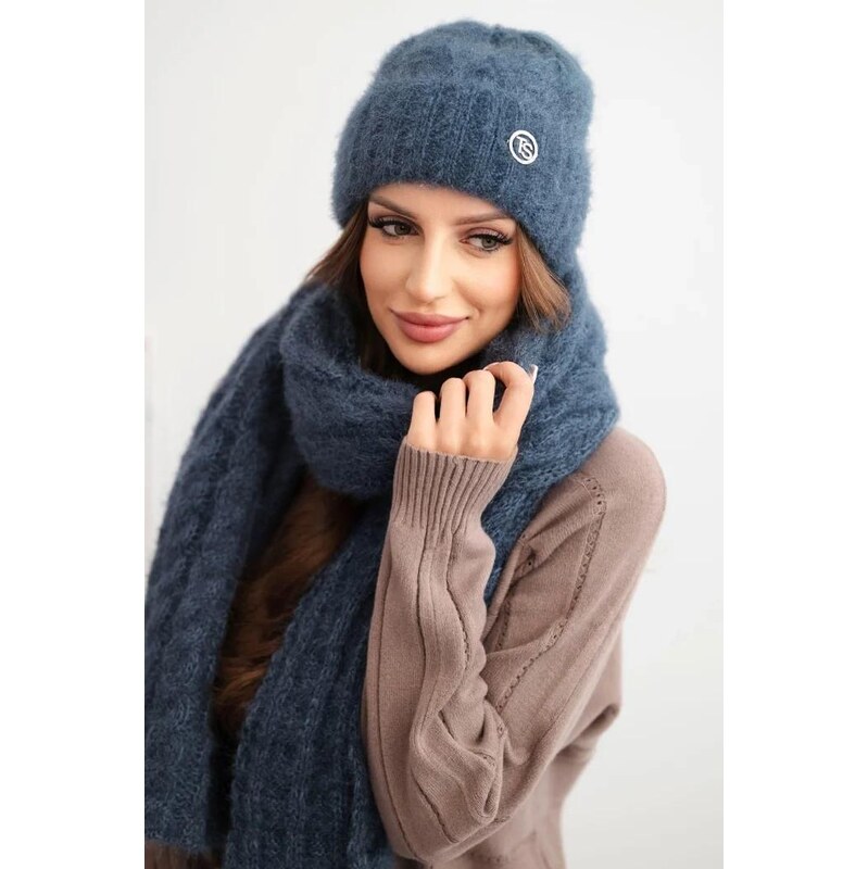 MladaModa Komplet - dámska čiapka + šál CZ03 farba džínsová 65998368
