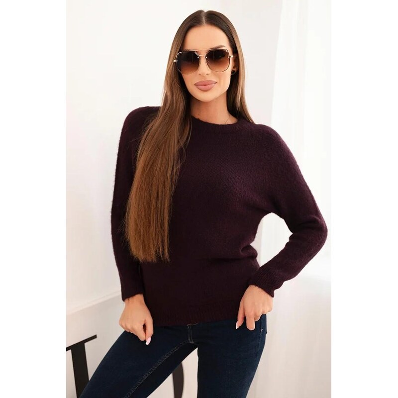 MladaModa Sveter z baby alpaky s dlhým rukávom model IT107 tmavý 66000754