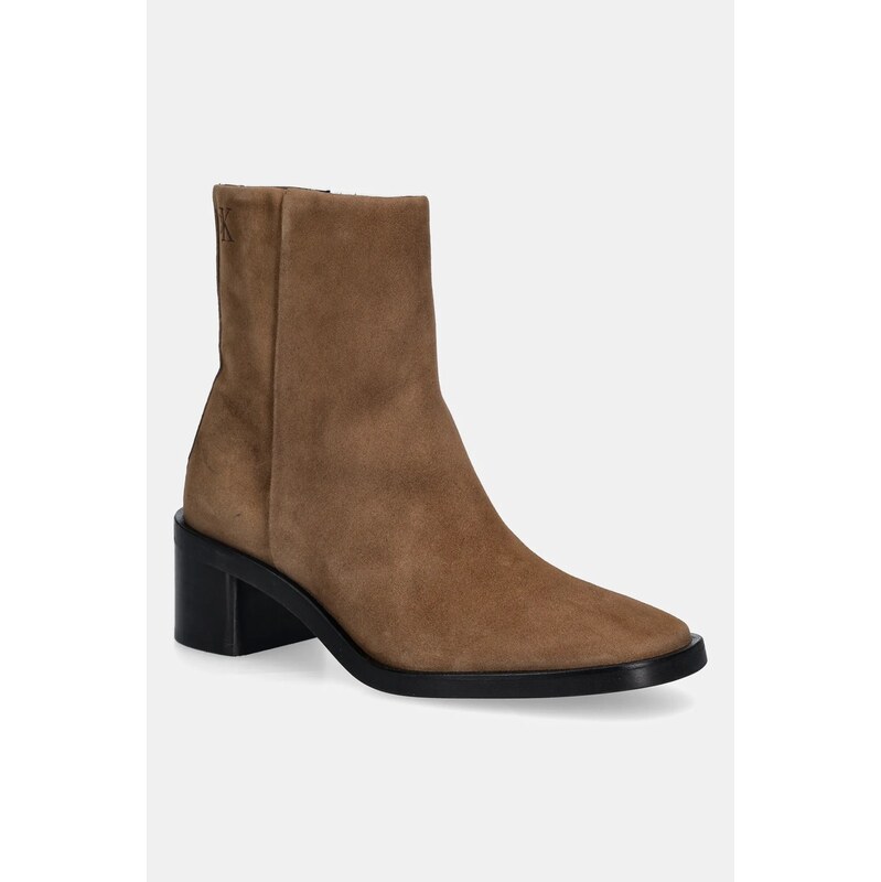 Semišové topánky Calvin Klein BLOCK HEEL ZIP BOOT SUE 66016818