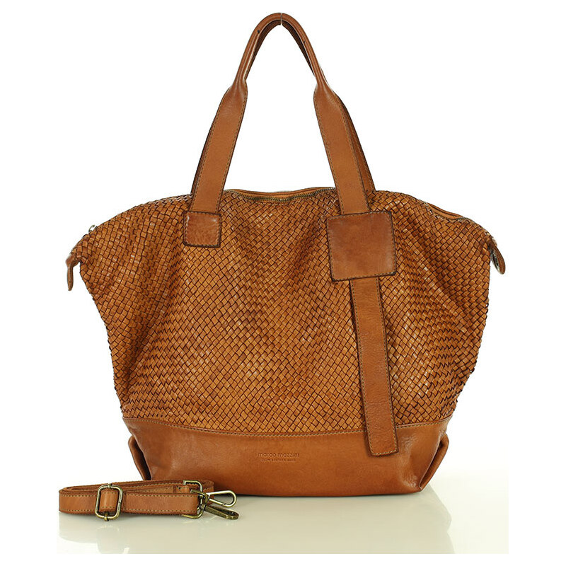 Marco Mazzini Pletená shopper kabelka z mäkkej talianskej kože | hnedá 66006762