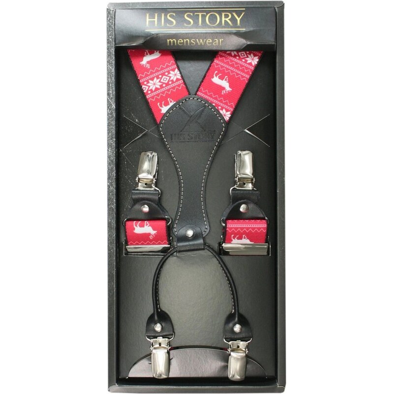 Červené pánske traky s vianočným motívom 66023043