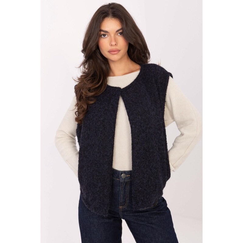 MladaModa Boucle vesta s vreckami model 62229 námornícka modrá 66012423