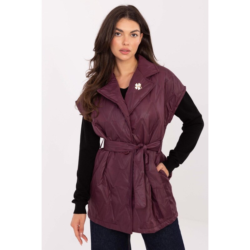 MladaModa Prešívaná prechodná vesta s viazaním v páse model 60387 66012428