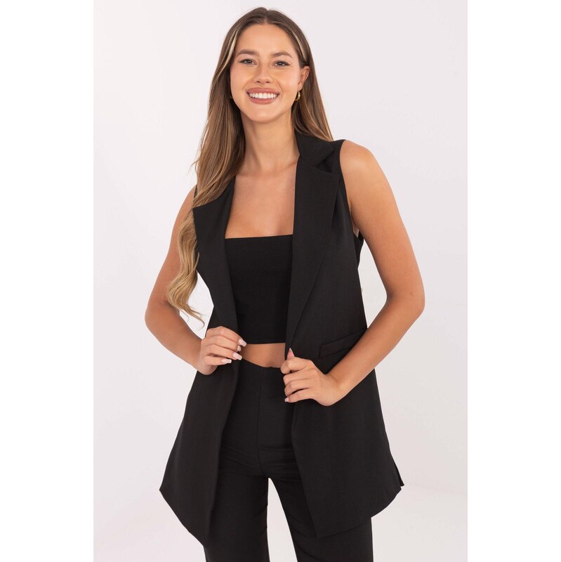 MladaModa Predlžená vesta v štýle saka model 06984 čierna 66012435