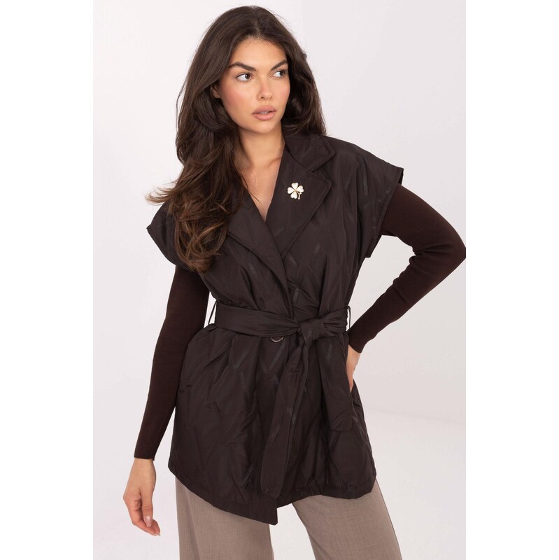 MladaModa Prešívaná prechodná vesta s viazaním v páse model 60387 66012431