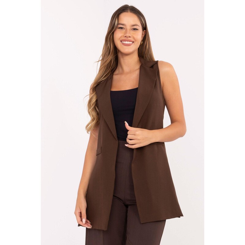 MladaModa Predlžená vesta v štýle saka model 06984 hnedá 66012438