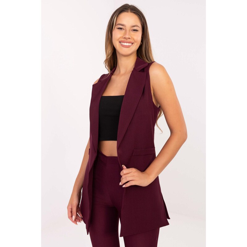 MladaModa Predlžená vesta v štýle saka model 06984 bordová 66012436