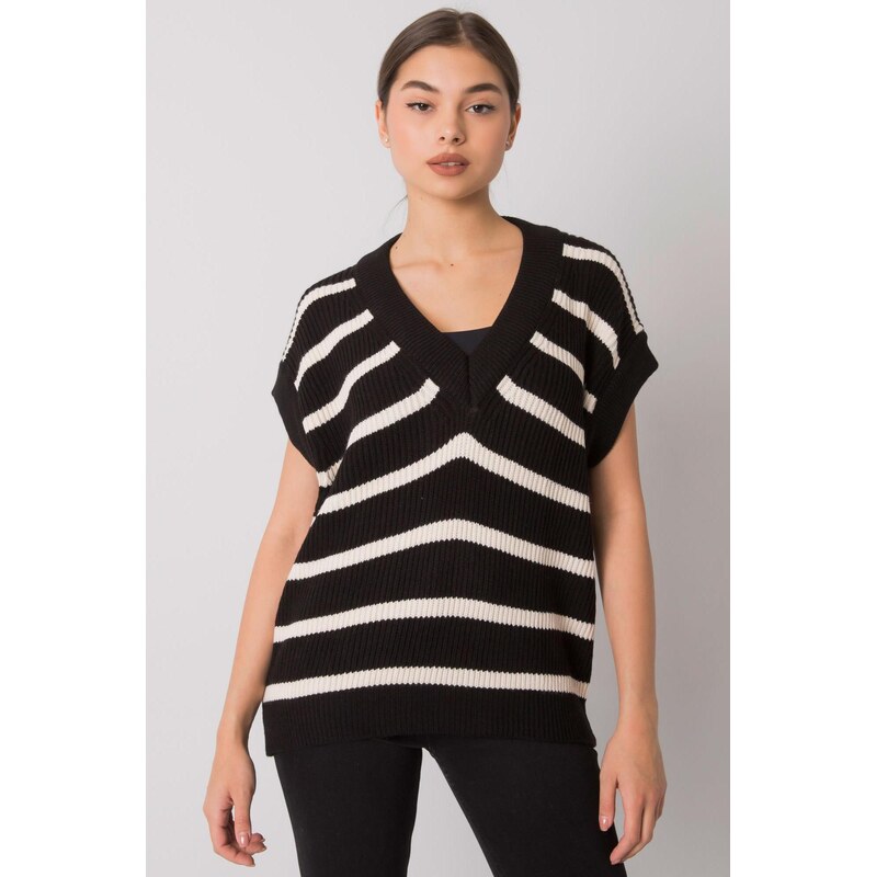 MladaModa Pruhovaná svetrová oversize vesta Joselita čierna+biela 66012444