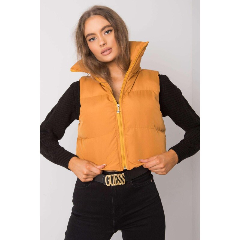 MladaModa Krátka prešívaná páperová vesta Gizelle na zips horčicová 66012445