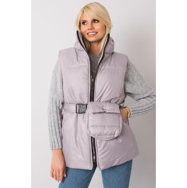 MladaModa Páperová vesta Effie s opaskom a kapsičkou šedá 66012450