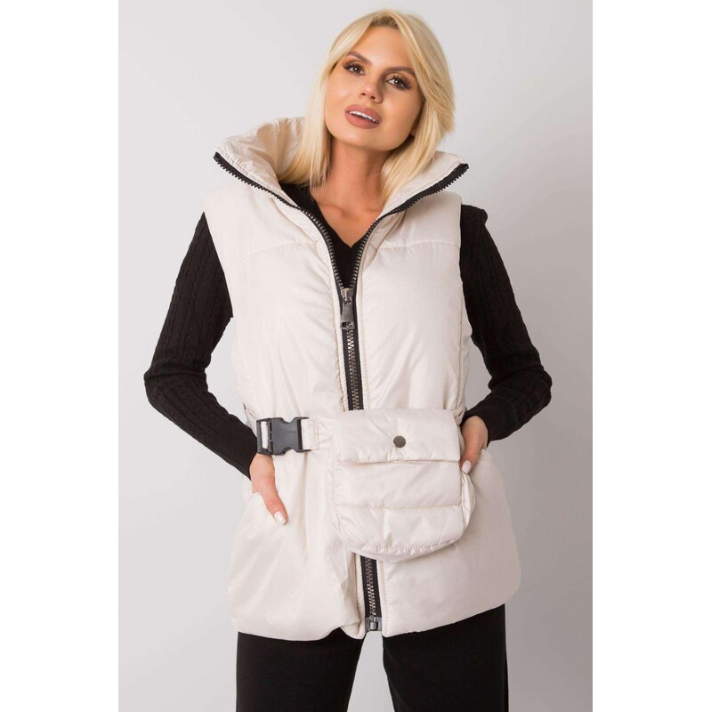 MladaModa Páperová vesta Effie s opaskom a kapsičkou farba ecru 66012448