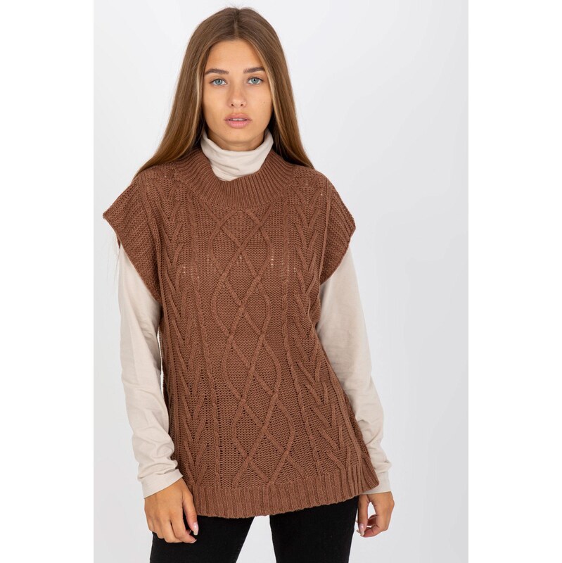 MladaModa Svetrová vesta s vrkočovým vzorom model 90785 hnedá 66012461