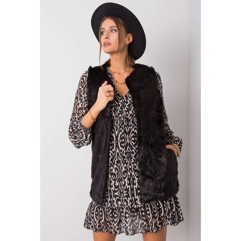 MladaModa Kožušinková vesta Adelle bez zapínania čierna 66012465