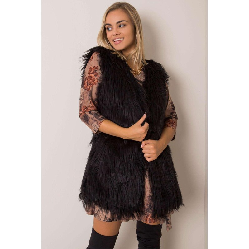 MladaModa Kožušinková vesta Rafaela s dlhým vlasom a vreckami čierna 66012466
