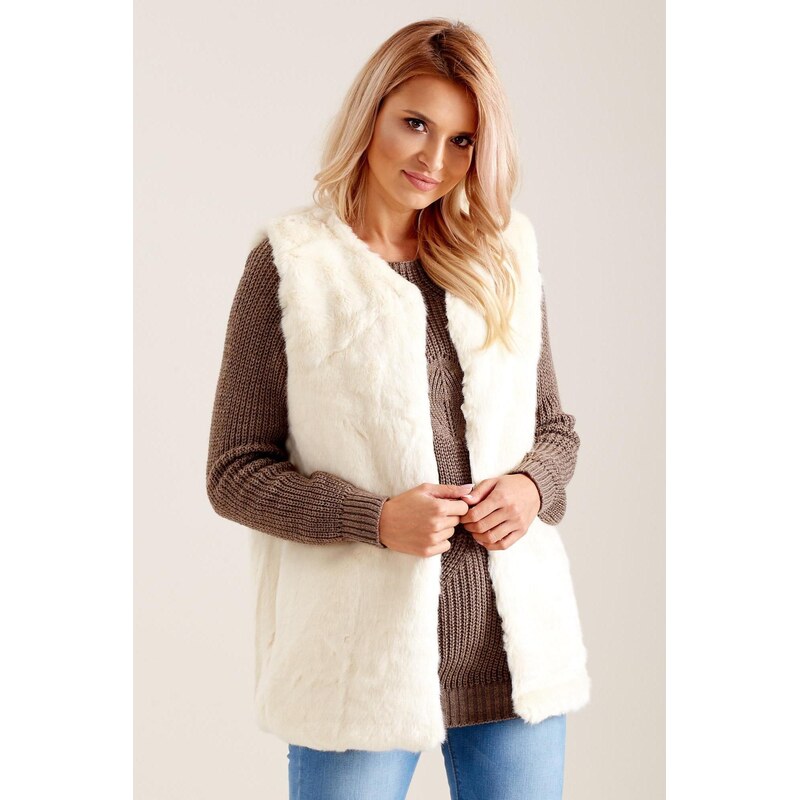 MladaModa Kožušinková vesta Adelle bez zapínania farba ecru 66012464