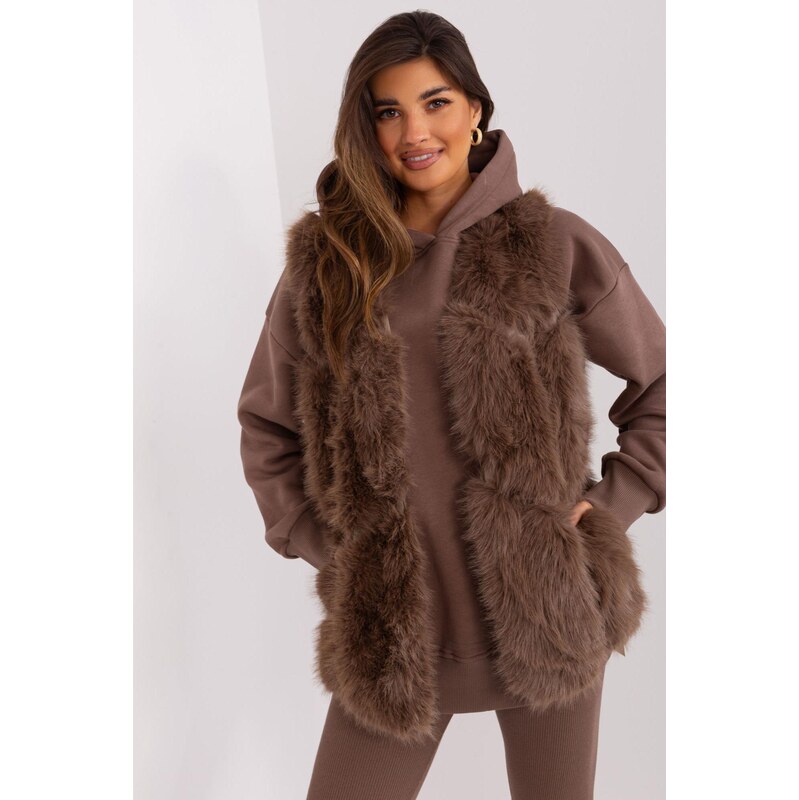 MladaModa Kožušinková vesta s vreckami a zapínaním na háčiky model 66012481