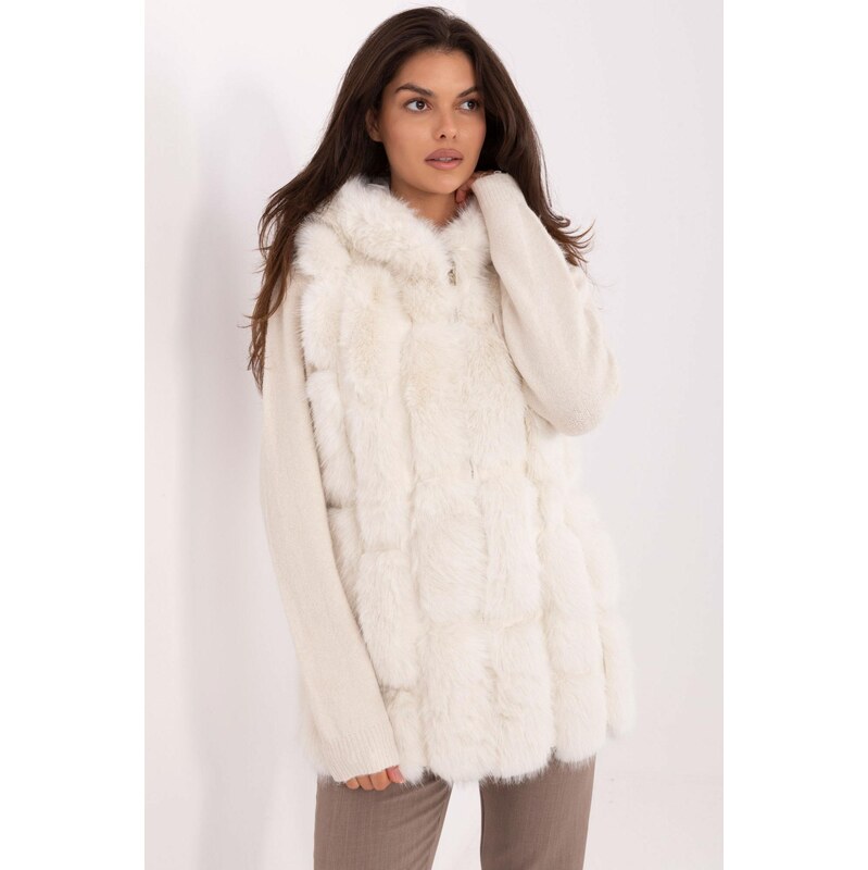 MladaModa Kožušinková vesta s kapucňou, vreckami a zipsom model 37996 66012477