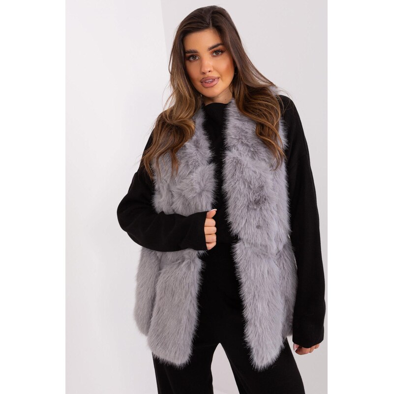 MladaModa Kožušinková vesta s vreckami a zapínaním na háčiky model 66012486