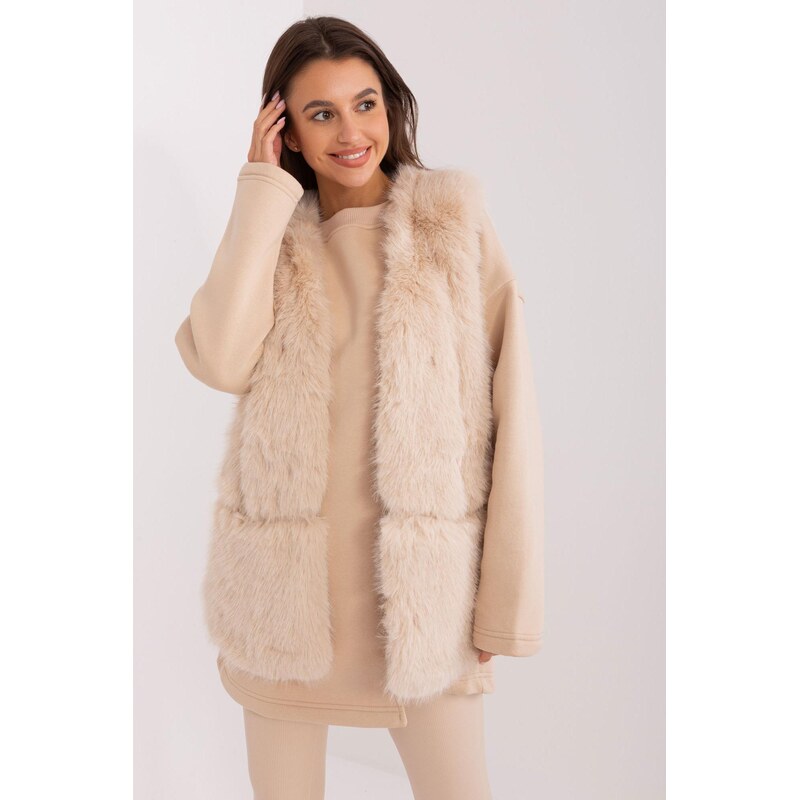 MladaModa Kožušinková vesta s vreckami a zapínaním na háčiky model 66012499