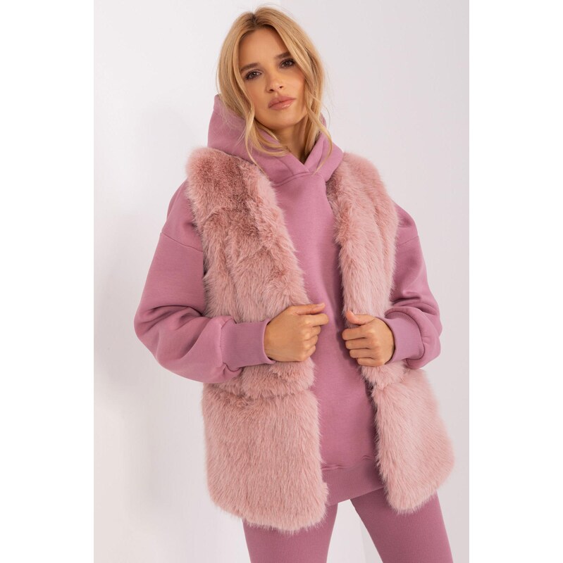 MladaModa Kožušinková vesta s vreckami a zapínaním na háčiky model 66012501