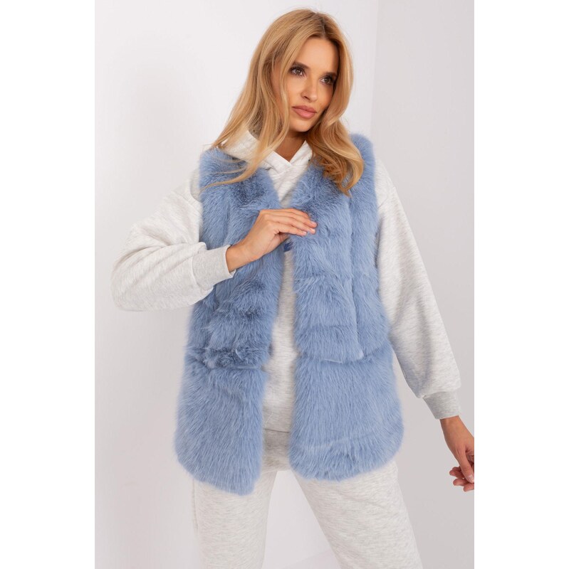 MladaModa Kožušinková vesta s vreckami a zapínaním na háčiky model 66012494