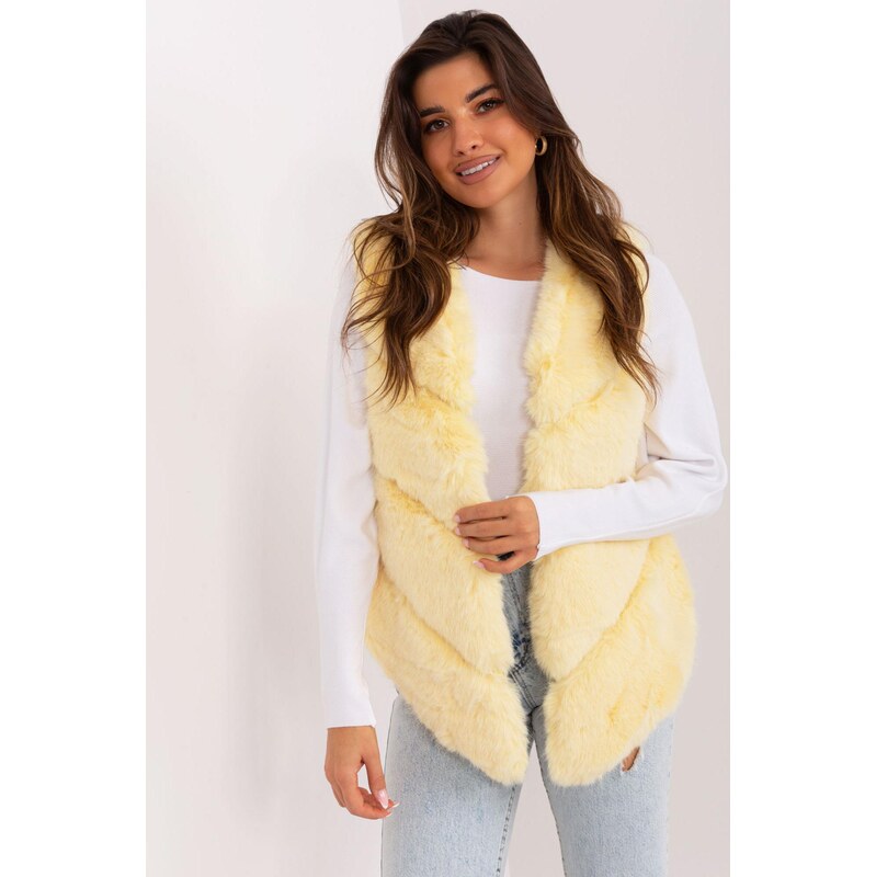 MladaModa Kožušinková vesta s vreckami model 34900 svetlá žltá 66012523