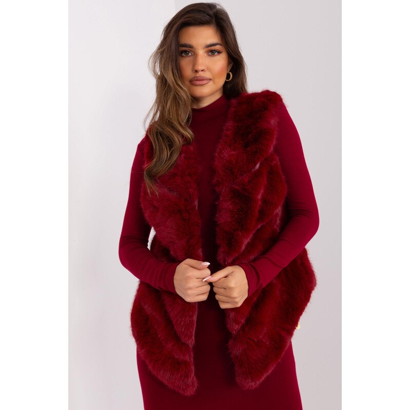 MladaModa Kožušinková vesta s vreckami model 34900 bordová 66012521