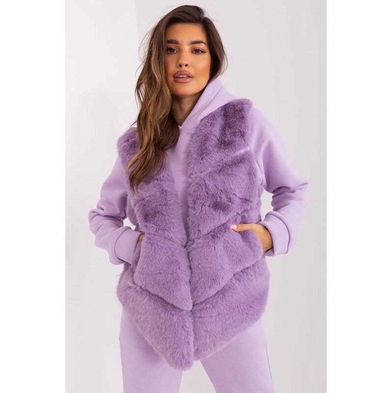 MladaModa Kožušinková vesta s vreckami model 34900 farba lila 66012522