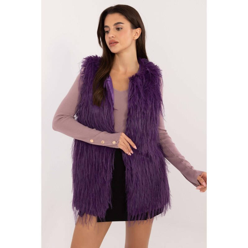 MladaModa Kožušinková vesta s dlhým vlasom model 49117 fialová 66012530