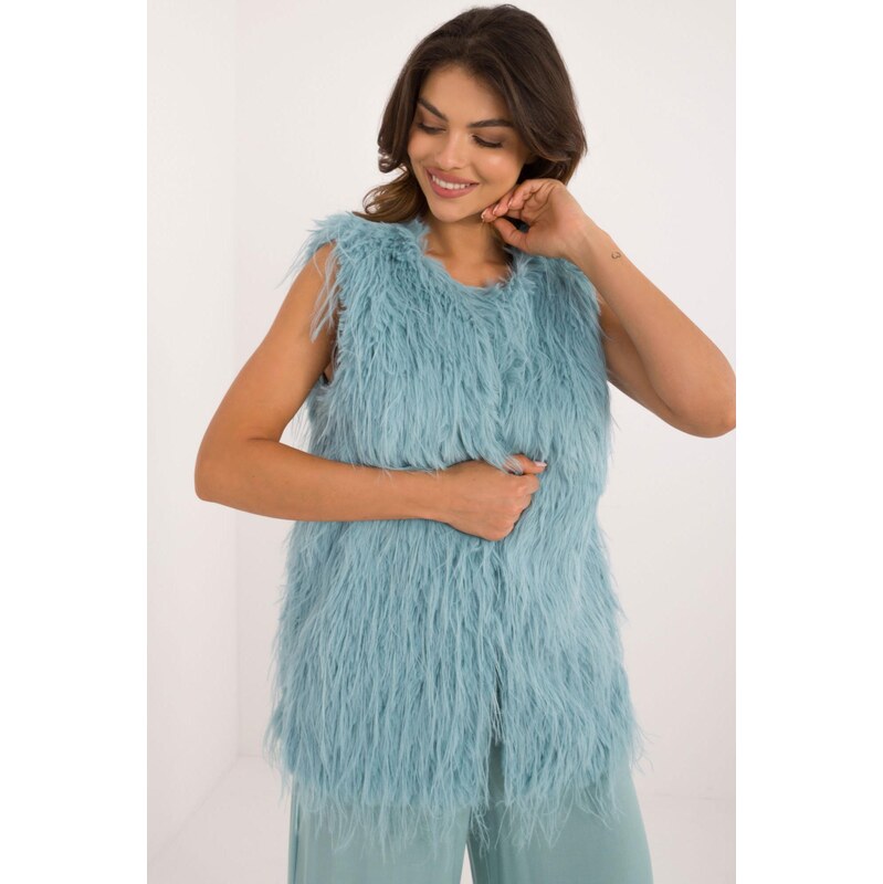MladaModa Kožušinková vesta s dlhým vlasom model 49117 mentolová 66012537