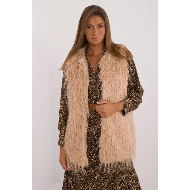 MladaModa Kožušinková vesta s dlhým vlasom model 49117 farba camel 66012532