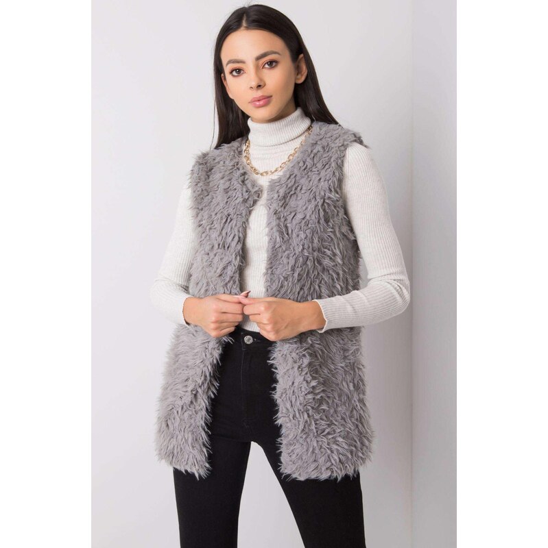 MladaModa Kožušinková vesta Sybille s vreckami grafitová 66012542