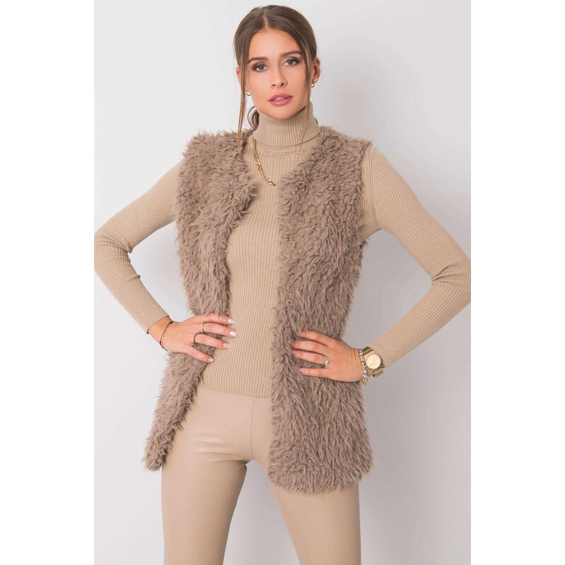 MladaModa Kožušinková vesta Sybille s vreckami béžová 66012541
