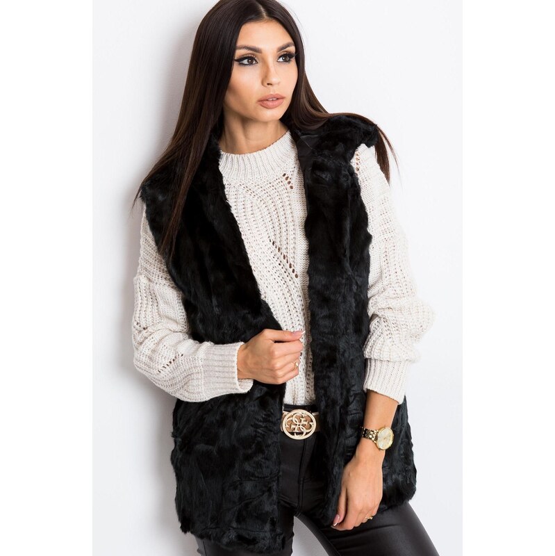 MladaModa Kožušinková vesta Fluffy s vreckami čierna 66012550