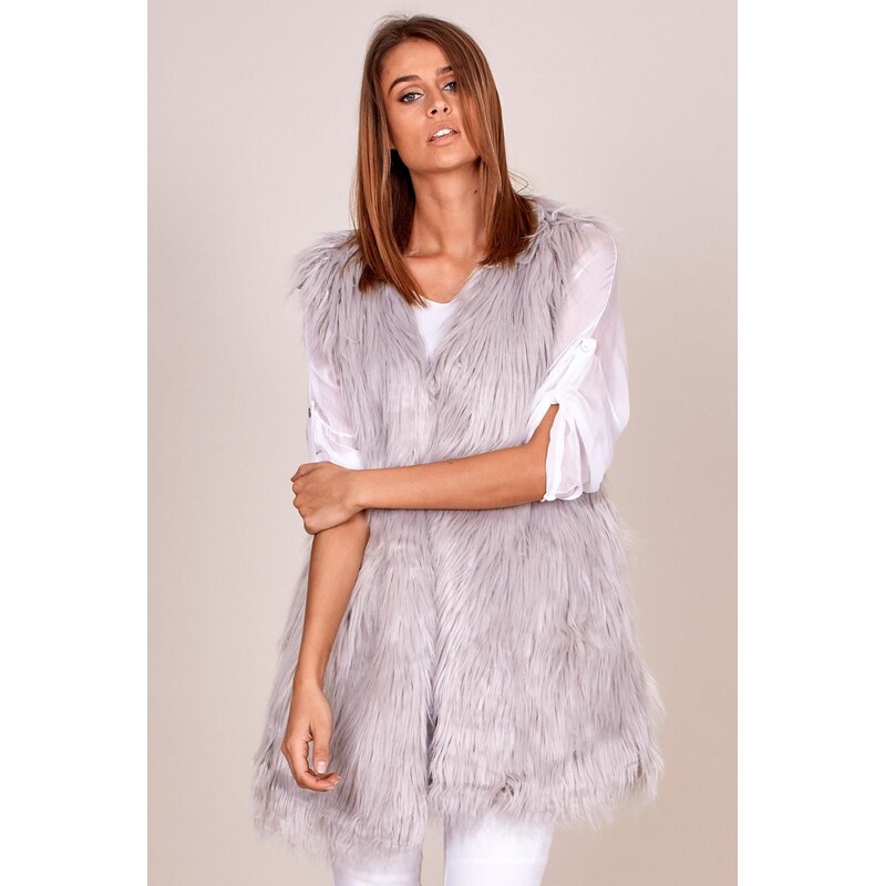 MladaModa Vesta s dlhým vlasom bez zapínania model 01112 svetlá šedá 66012549