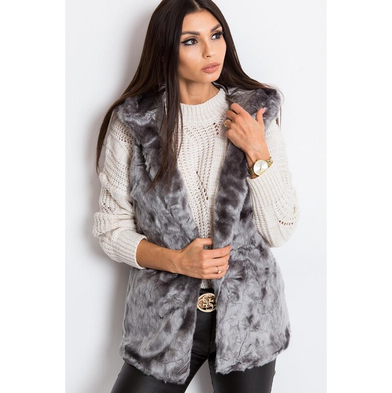 MladaModa Kožušinková vesta Fluffy s vreckami šedá 66012551